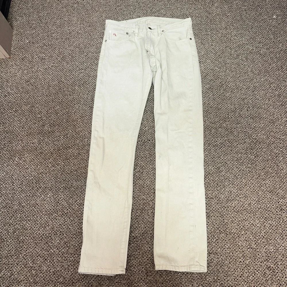 Polo Ralph Lauren Mens Cream Straight Leg Denim Jeans 30x32 Off White RL Logo